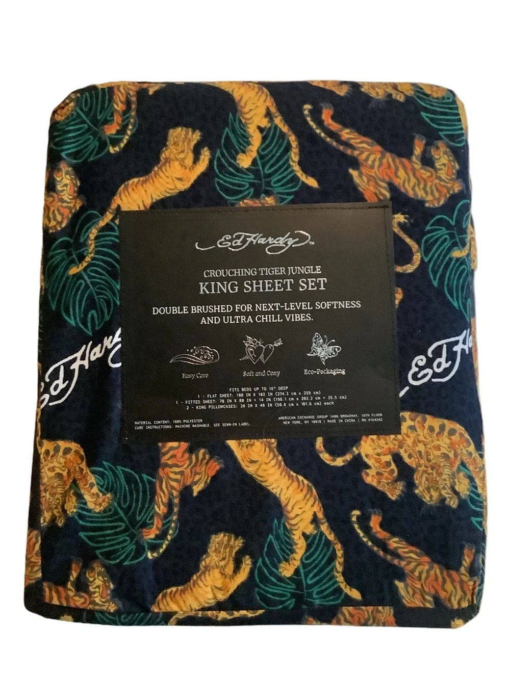 Ed Hardy Crouching Tiger Jungle 4 Piece King Sheet Set New